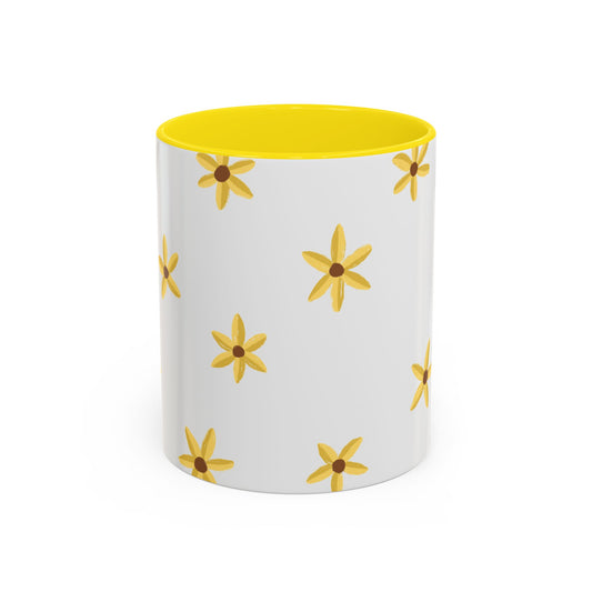 Yellow Daisy Accent Coffee Mug — Bright Floral 11/15oz Ceramic