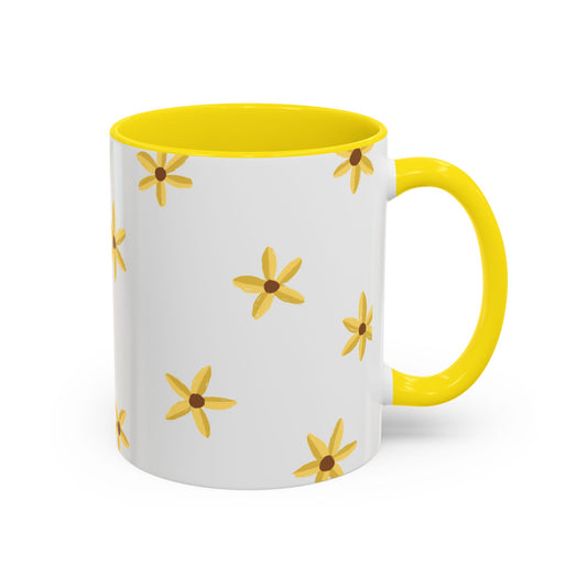 Yellow Daisy Accent Coffee Mug — Bright Floral 11/15oz Ceramic